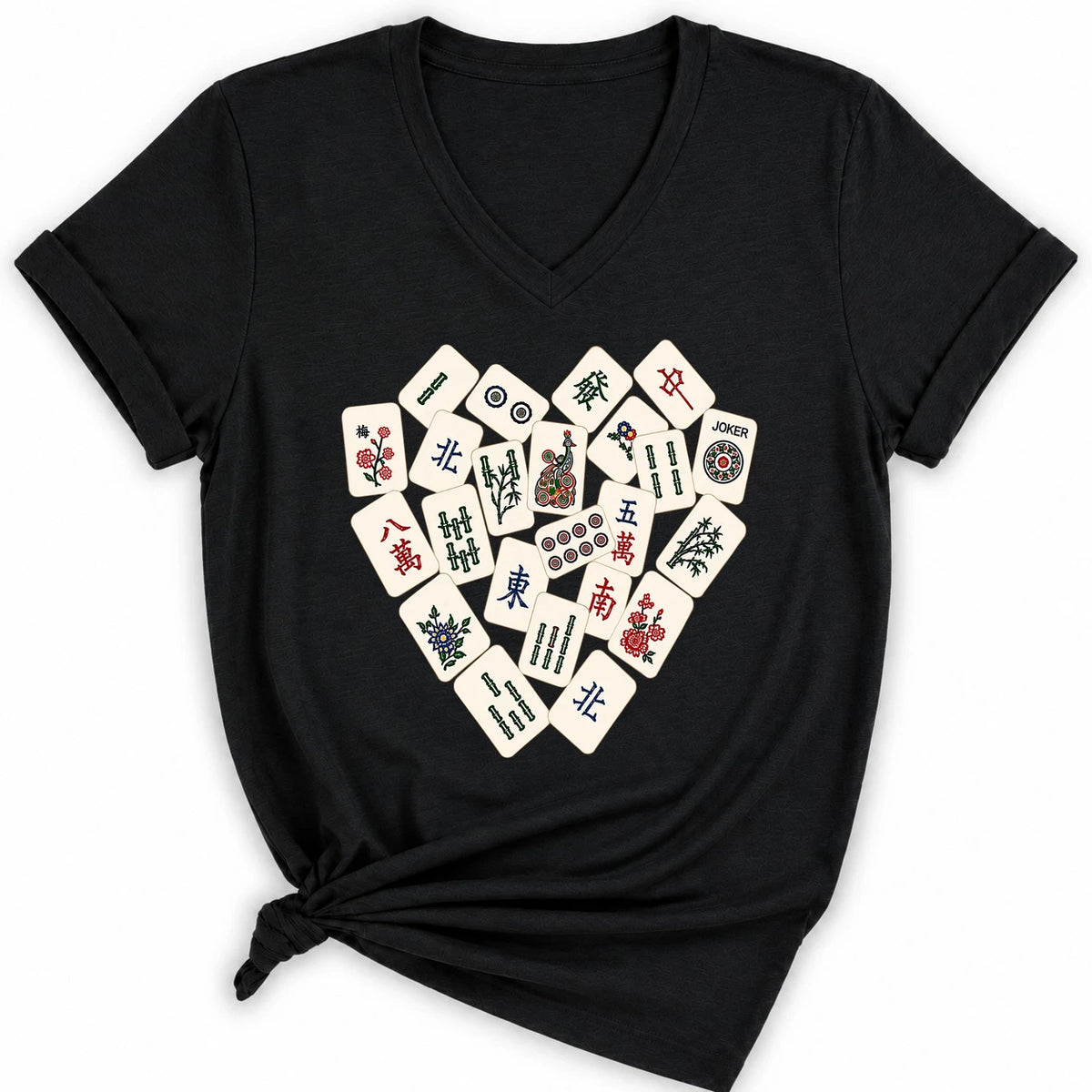 Mahjong Tile Heart Lady V-neck