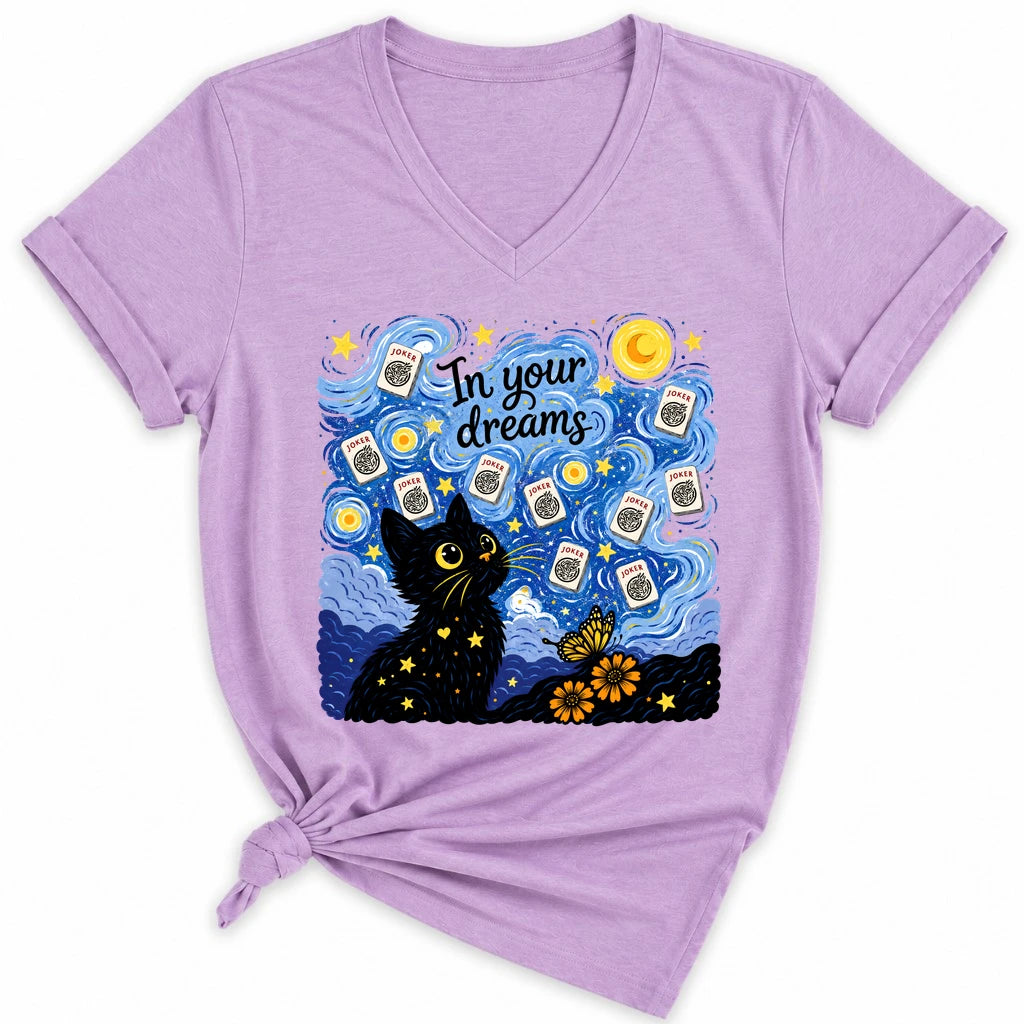 Van Gogh Starry Night Mahjong Lady V-neck