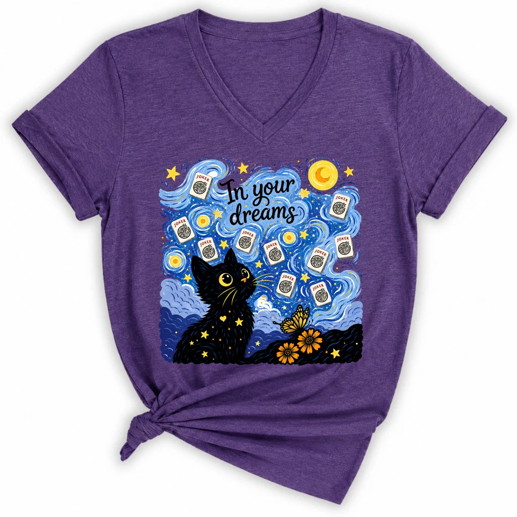 Van Gogh Starry Night Mahjong Lady V-neck