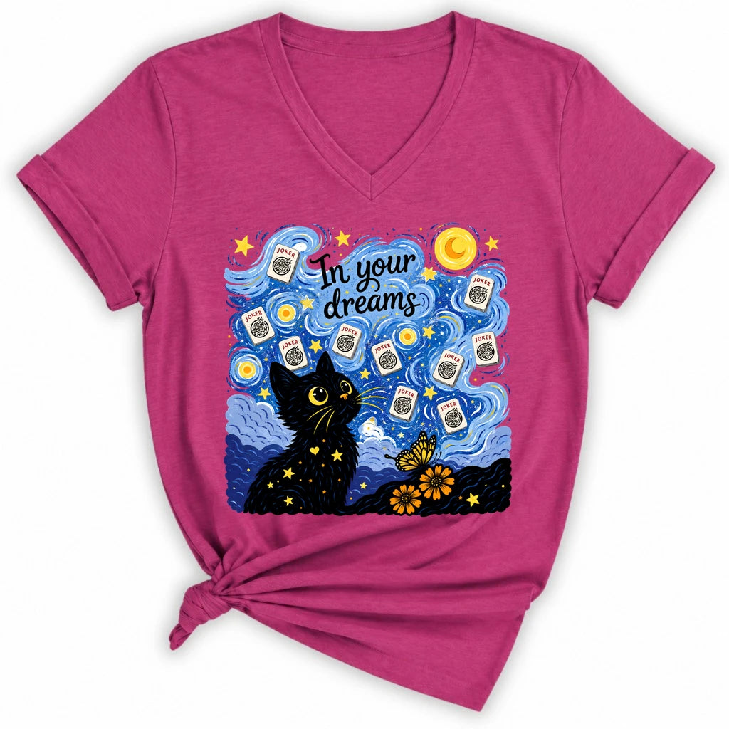 Van Gogh Starry Night Mahjong Lady V-neck