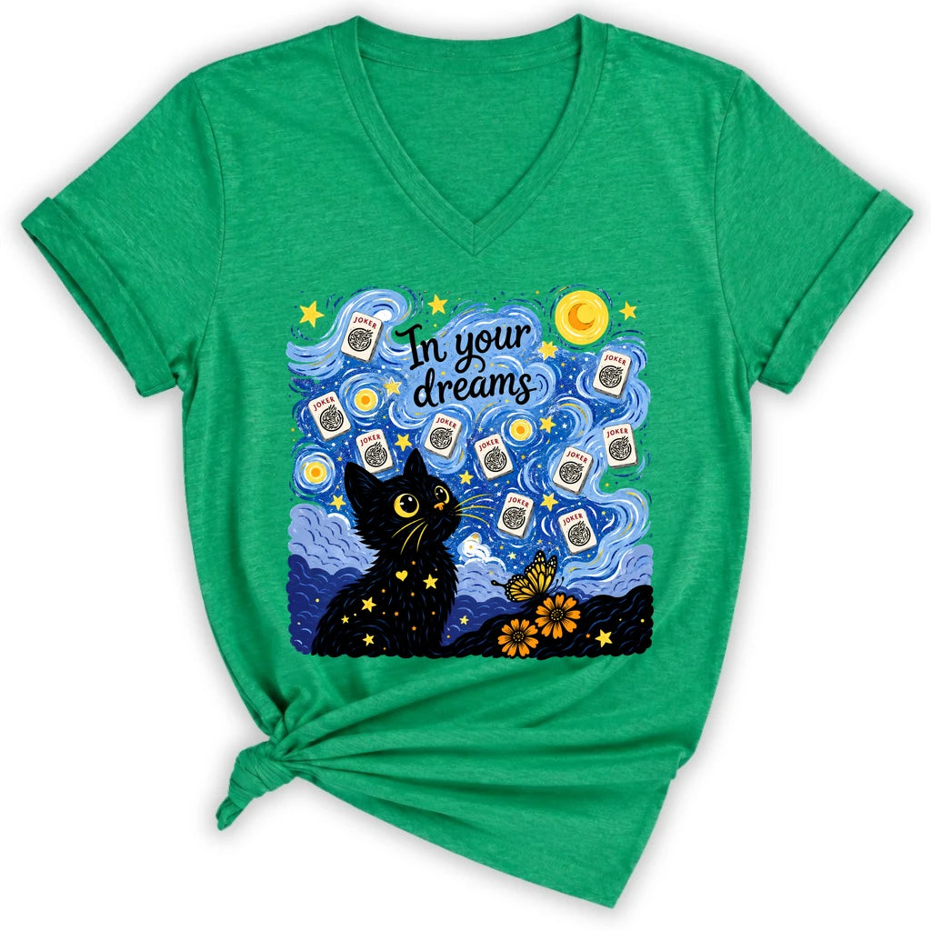 Van Gogh Starry Night Mahjong Lady V-neck