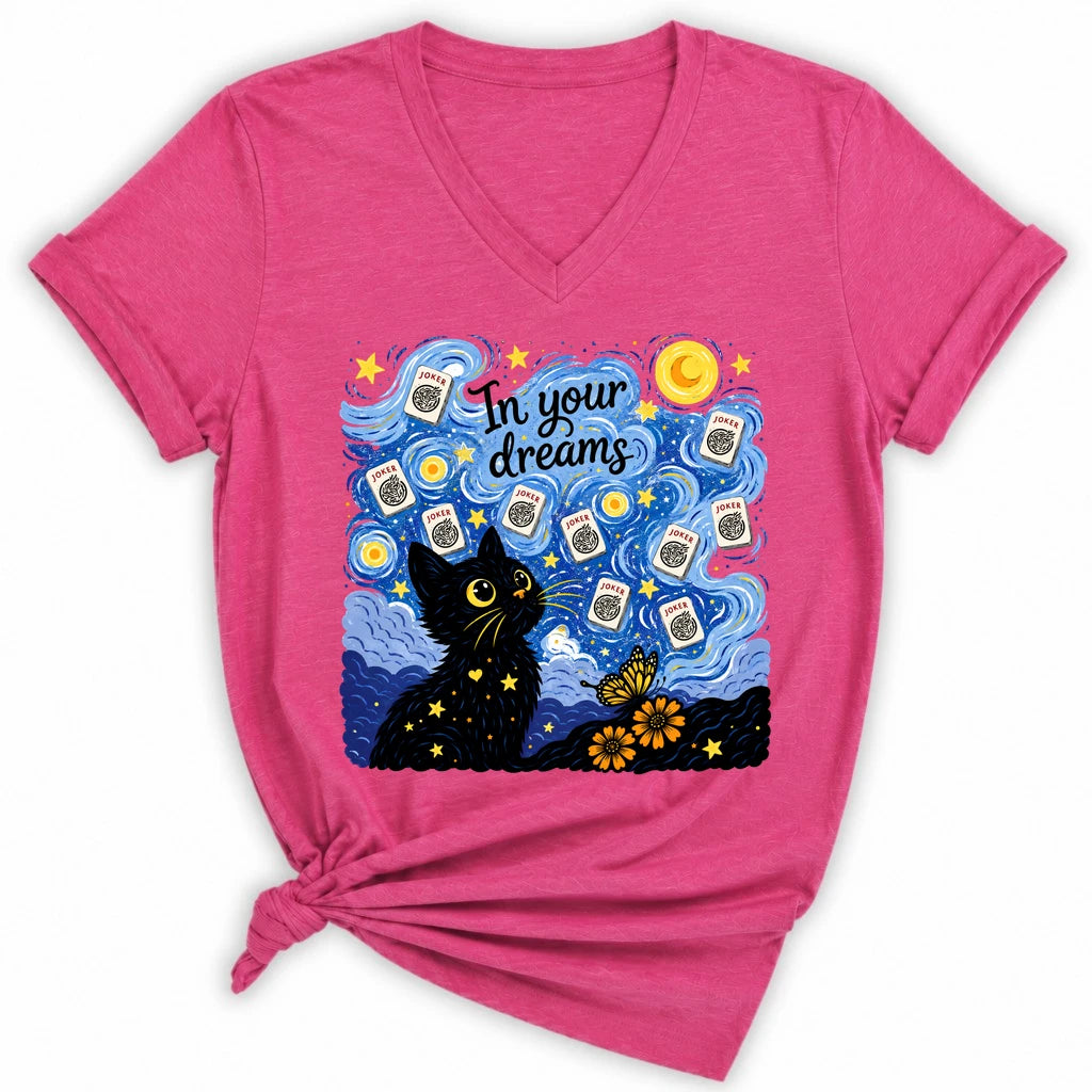 Van Gogh Starry Night Mahjong Lady V-neck