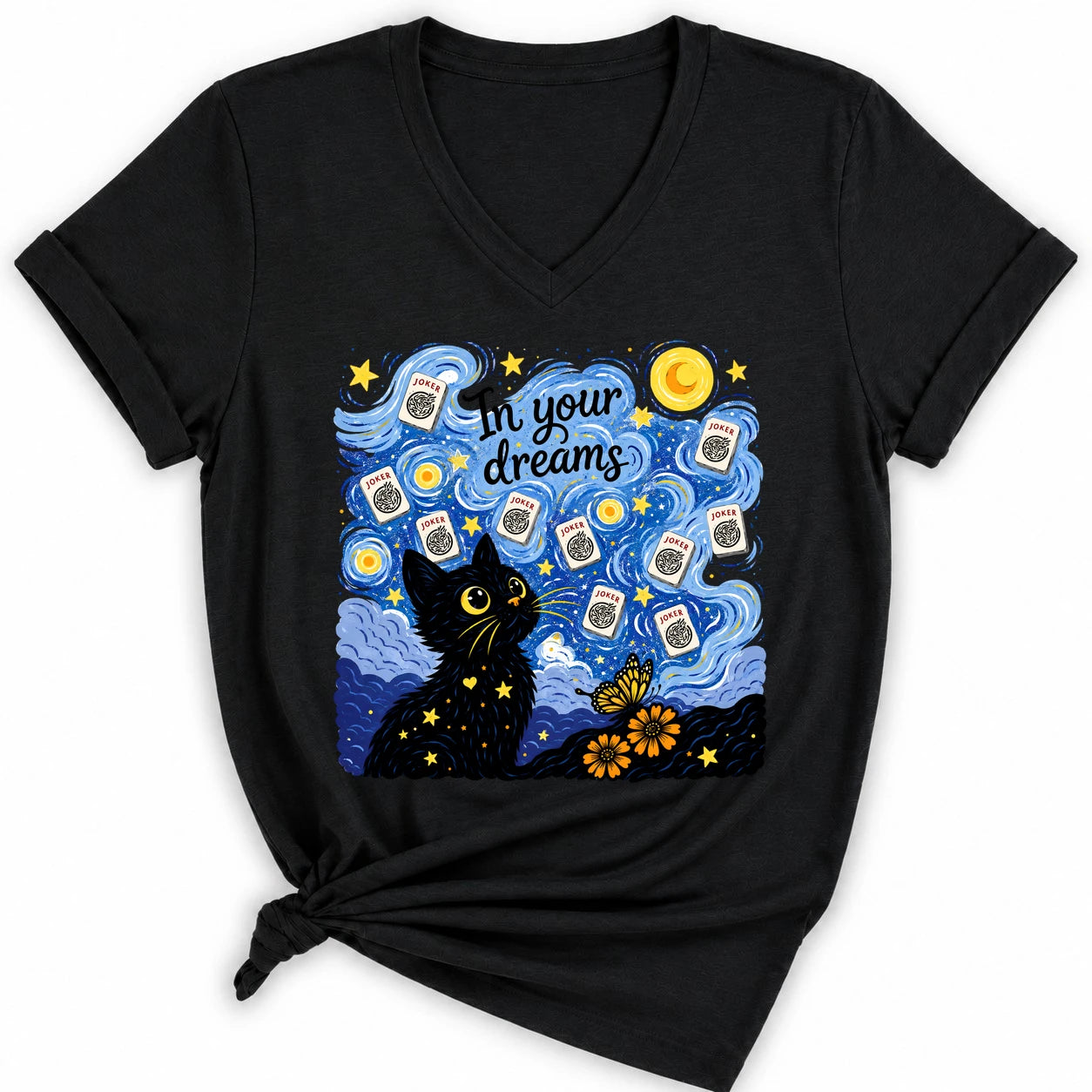 Van Gogh Starry Night Mahjong Lady V-neck
