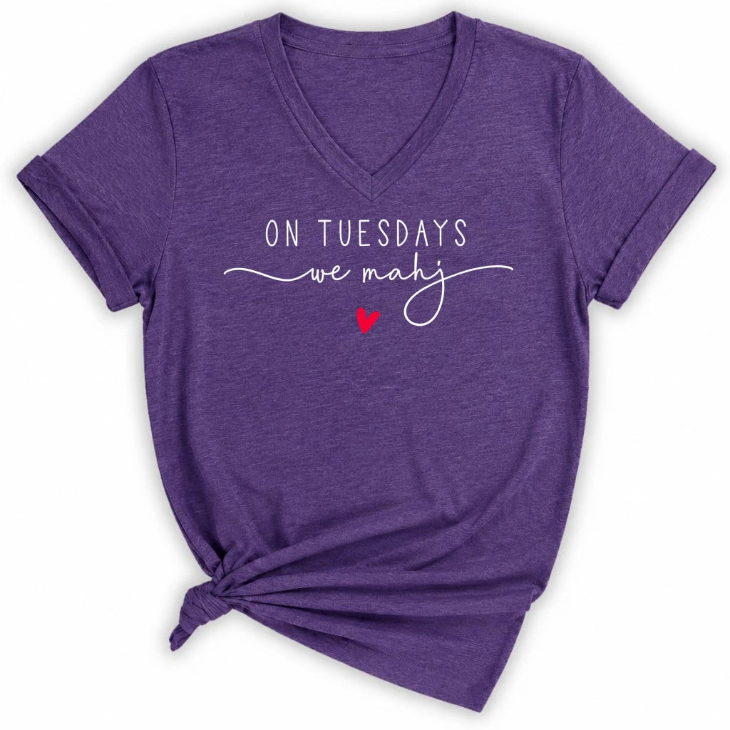 On Tuesdays we mahj Lady V-neck