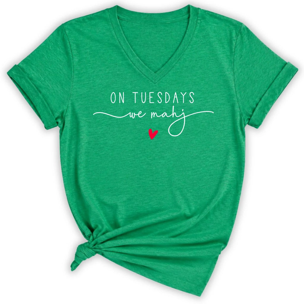 On Tuesdays we mahj Lady V-neck