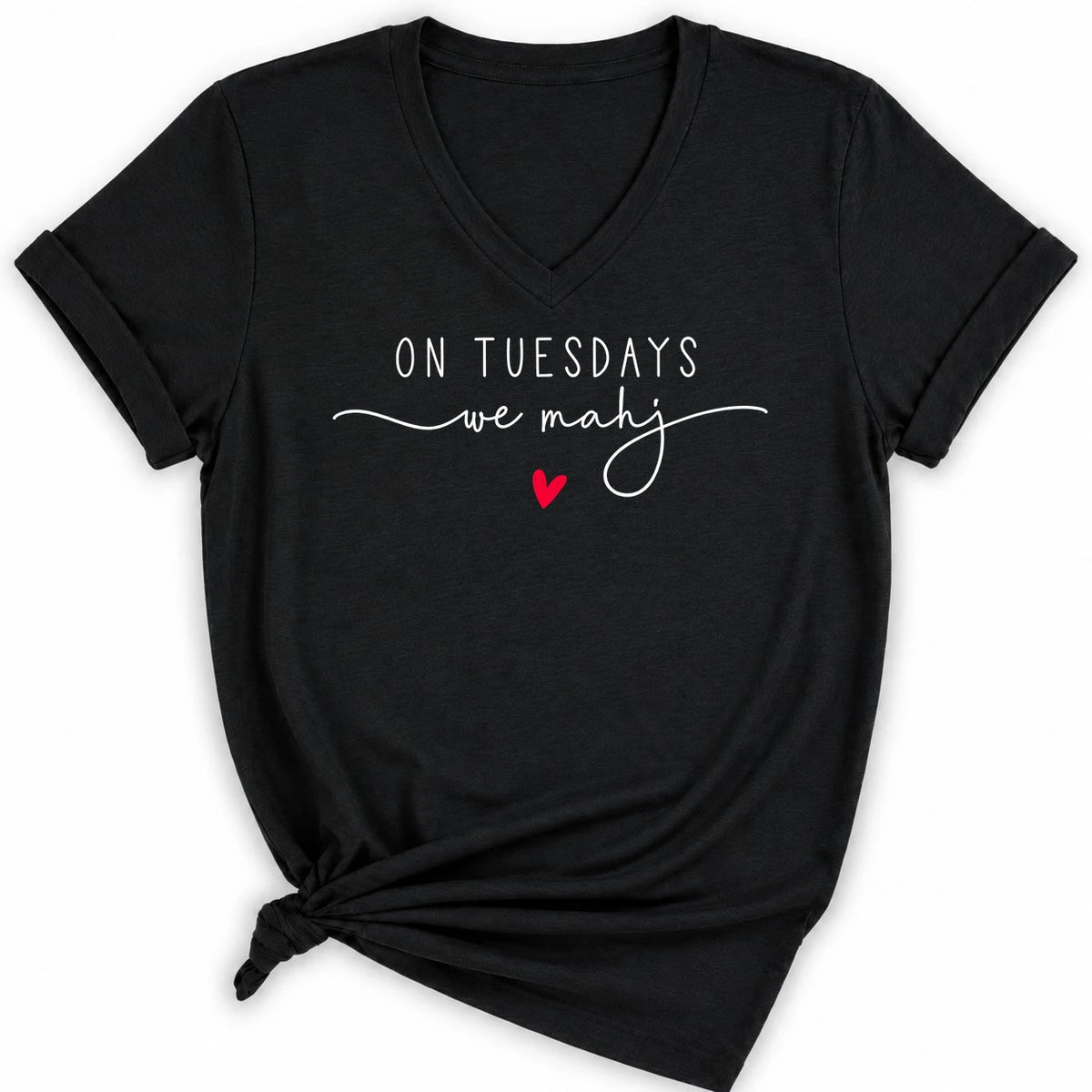 On Tuesdays we mahj Lady V-neck