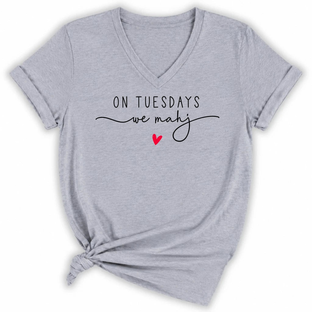 On Tuesdays we mahj Lady V-neck
