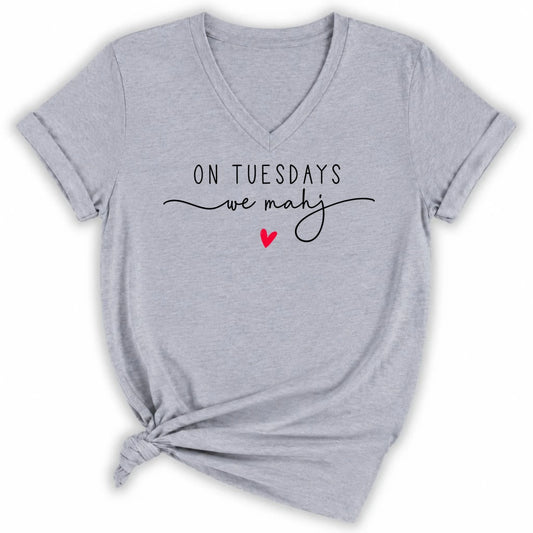 On Tuesdays we mahj Lady V-neck
