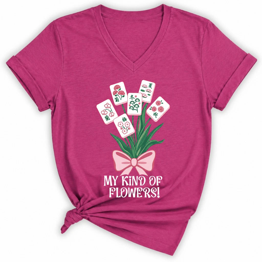 My Kind Of Flowers Mahjong Lady V-neck