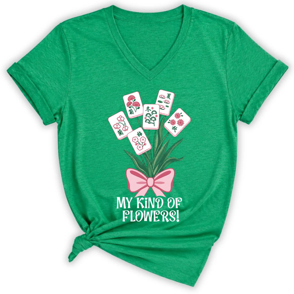 My Kind Of Flowers Mahjong Lady V-neck