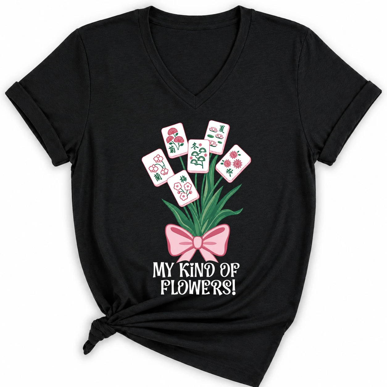 My Kind Of Flowers Mahjong Lady V-neck