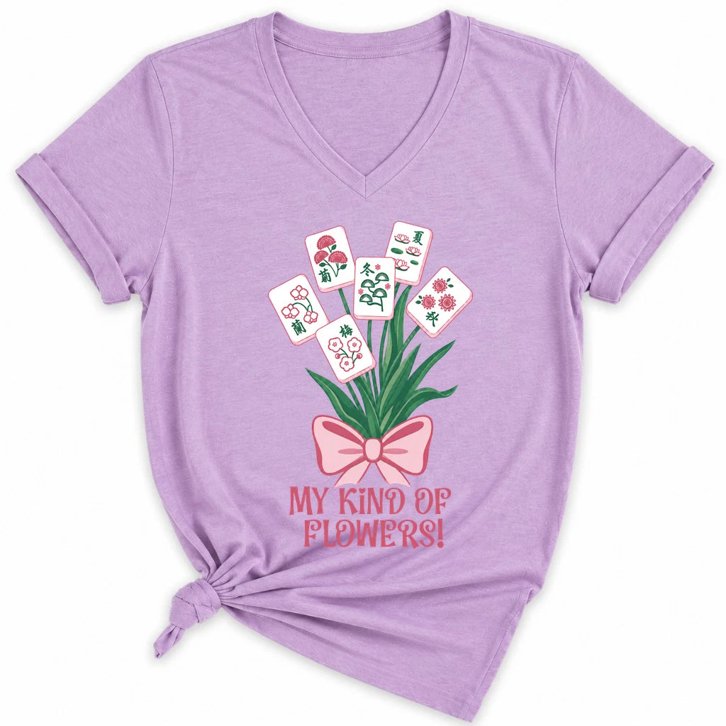My Kind Of Flowers Mahjong Lady V-neck