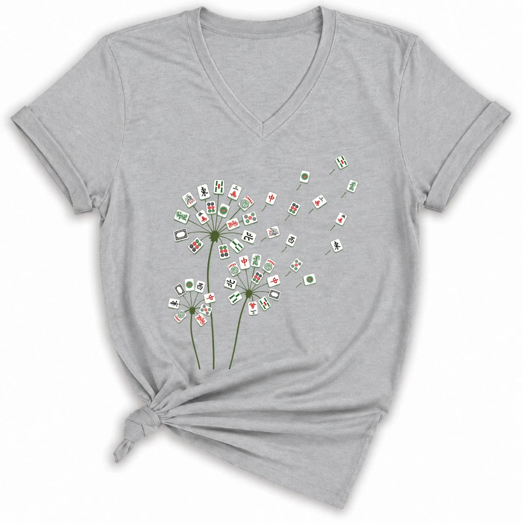 Blooming Mahjong Lady V-neck