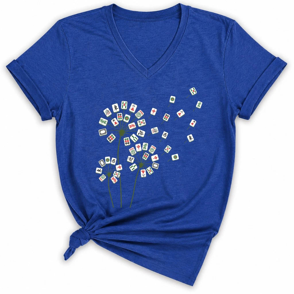 Blooming Mahjong Lady V-neck