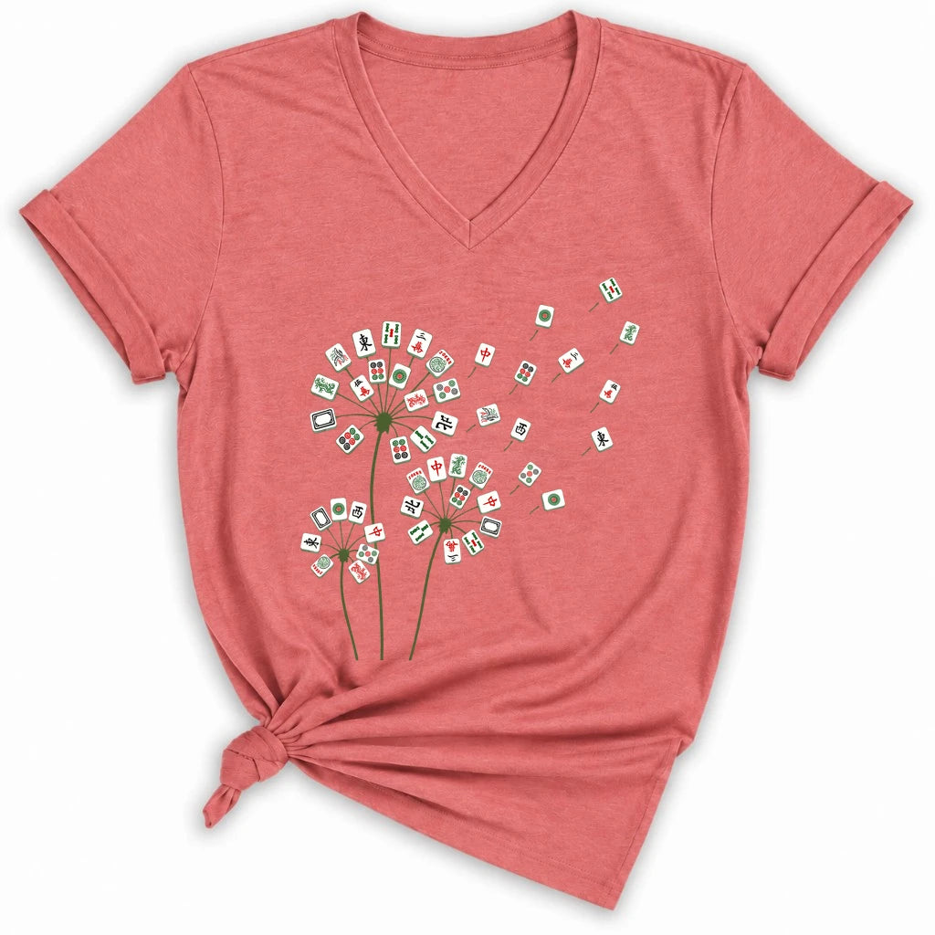 Blooming Mahjong Lady V-neck