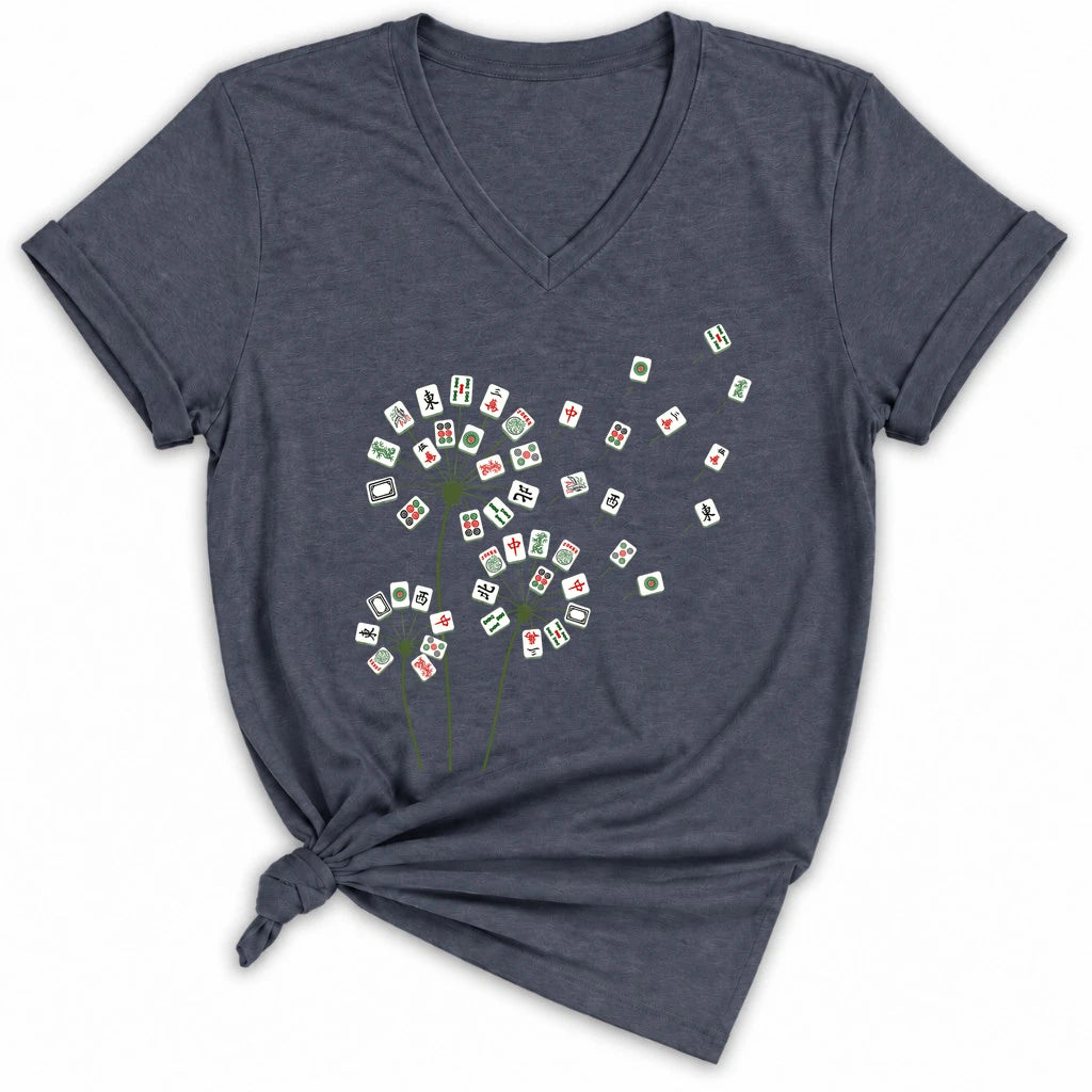 Blooming Mahjong Lady V-neck