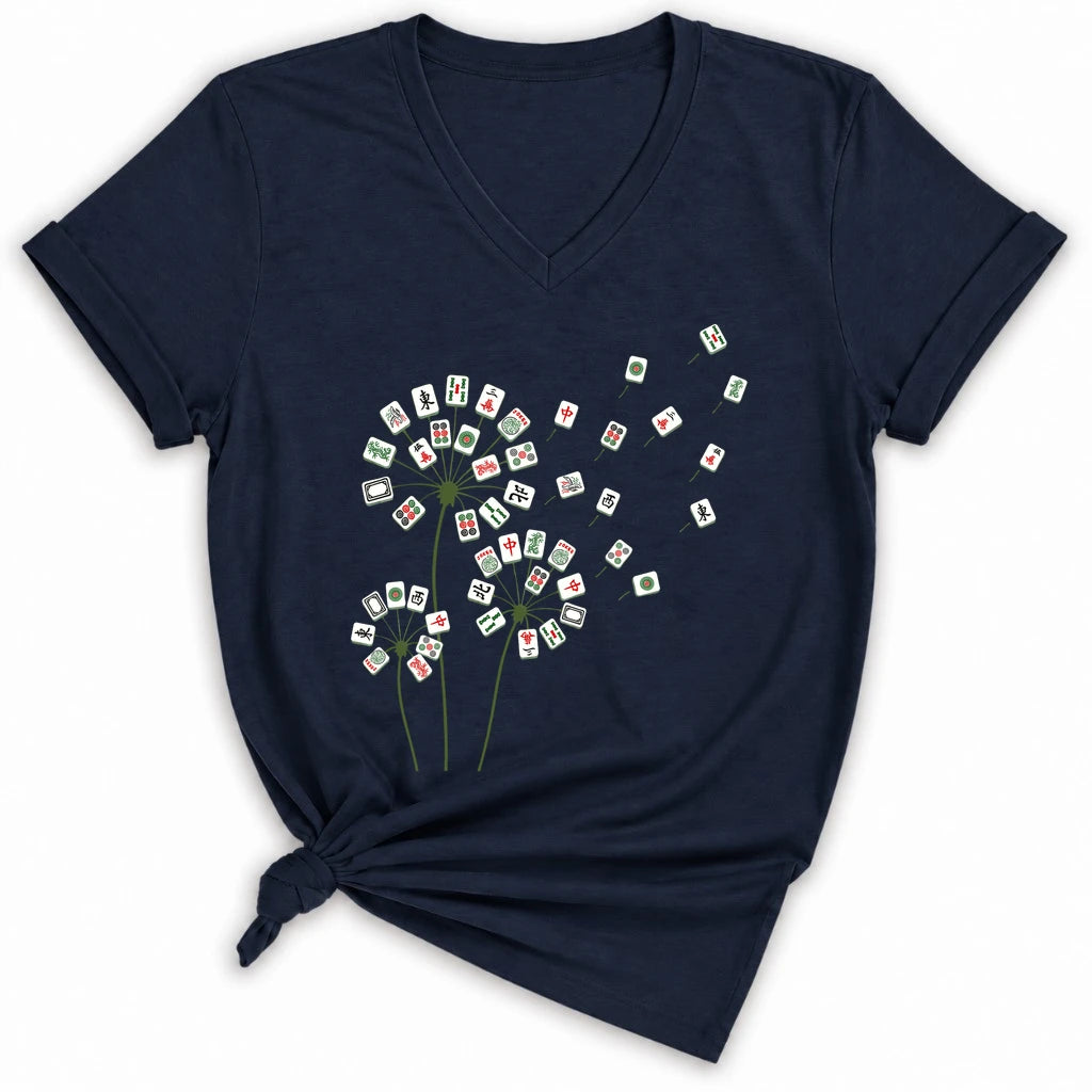 Blooming Mahjong Lady V-neck