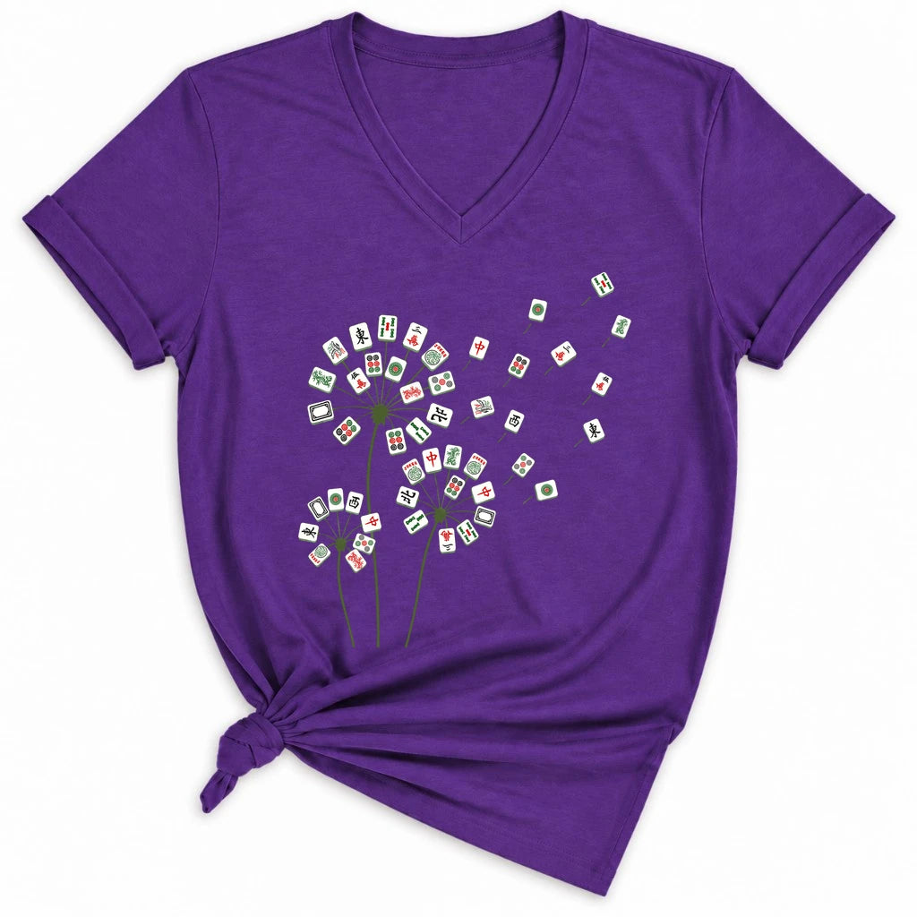 Blooming Mahjong Lady V-neck
