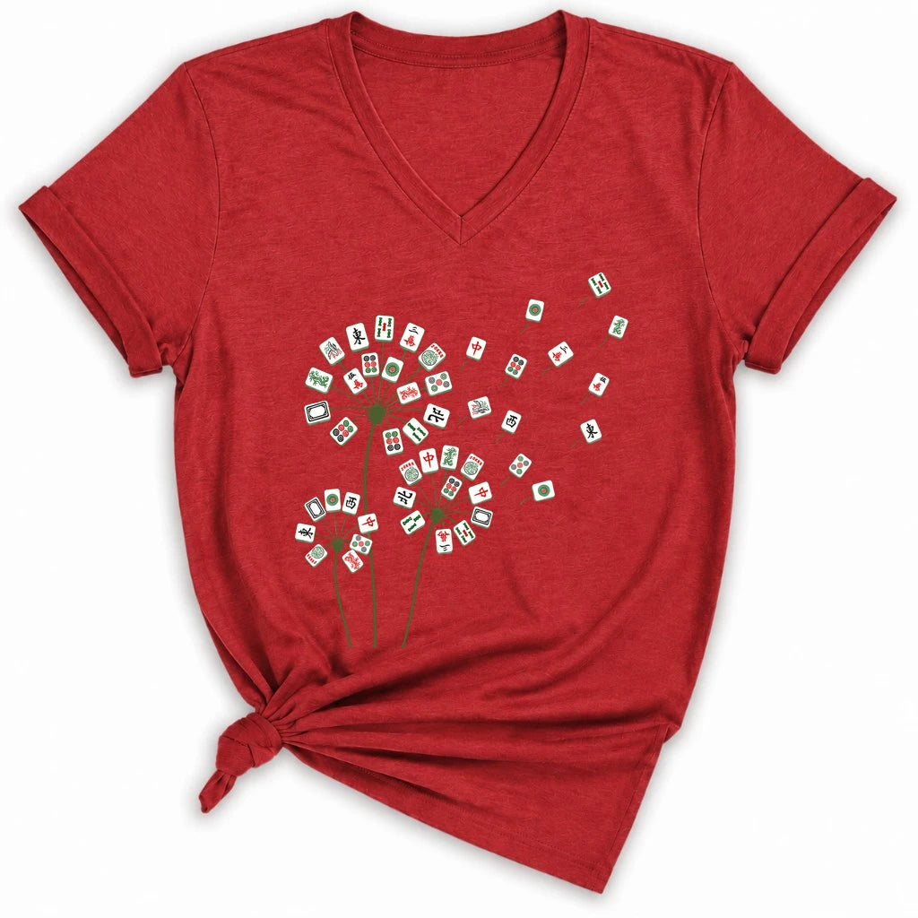 Blooming Mahjong Lady V-neck