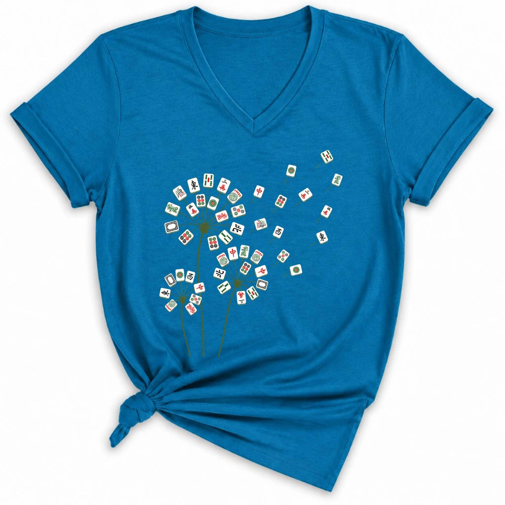 Blooming Mahjong Lady V-neck