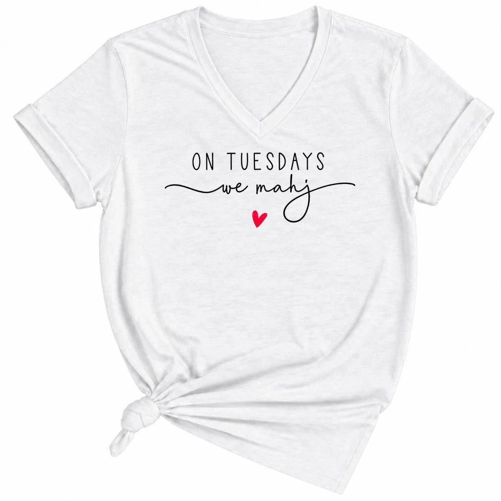 On Tuesdays we mahj Lady V-neck