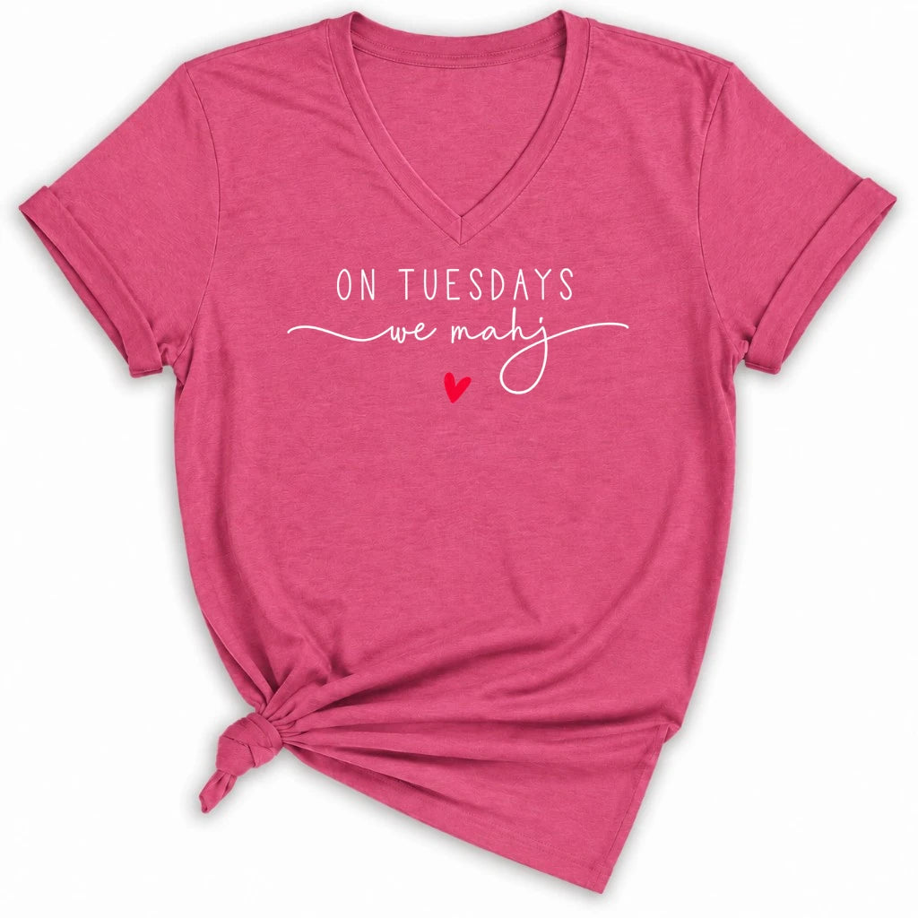 On Tuesdays we mahj Lady V-neck