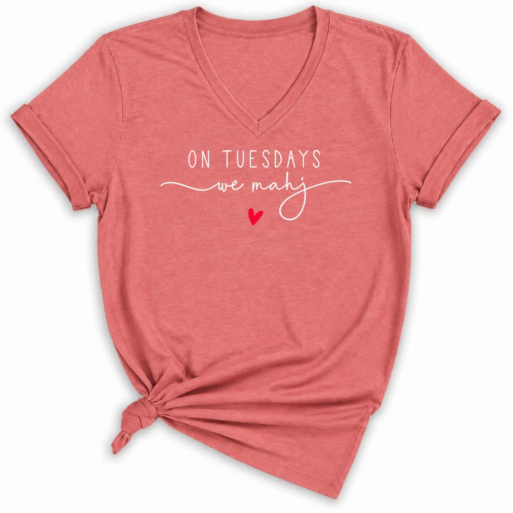 On Tuesdays we mahj Lady V-neck