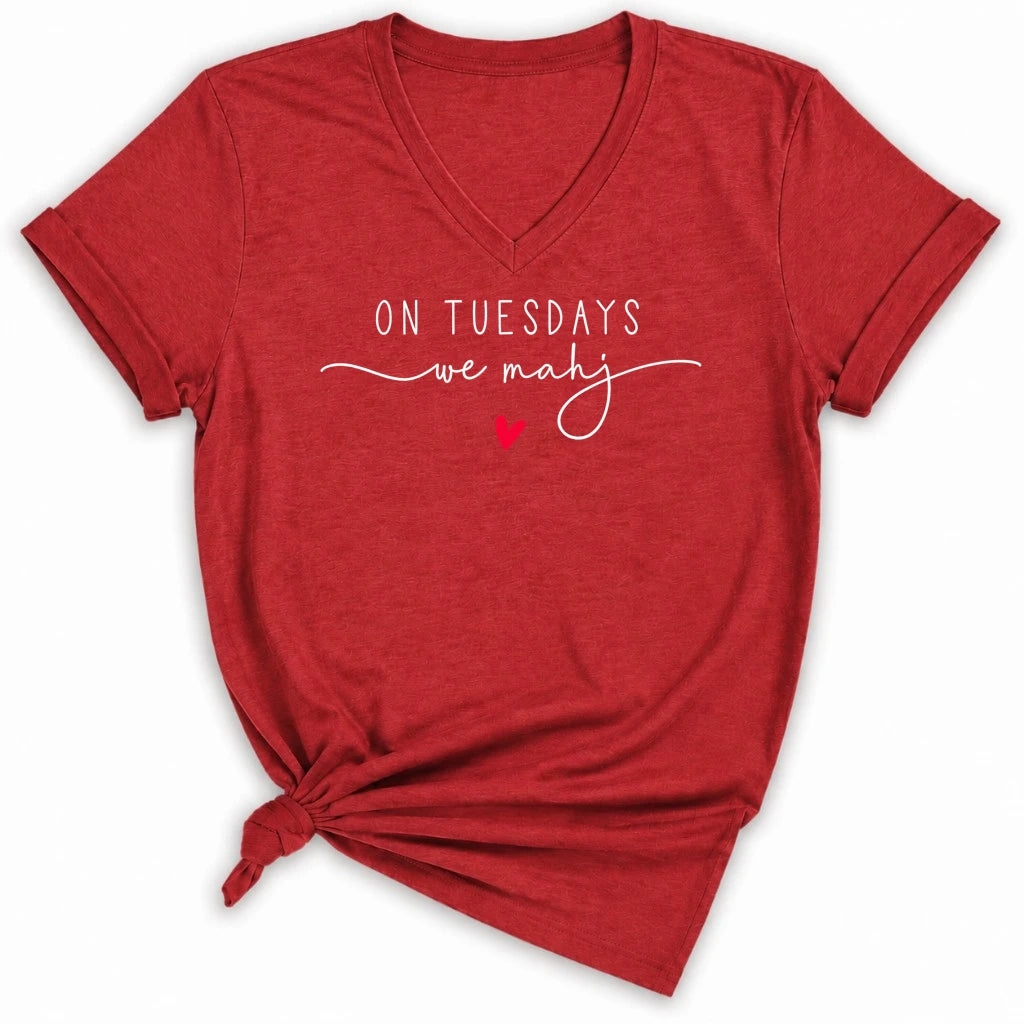 On Tuesdays we mahj Lady V-neck