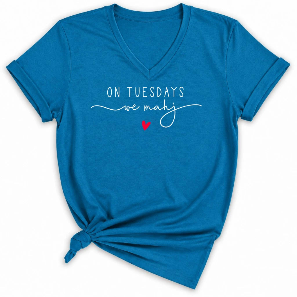 On Tuesdays we mahj Lady V-neck