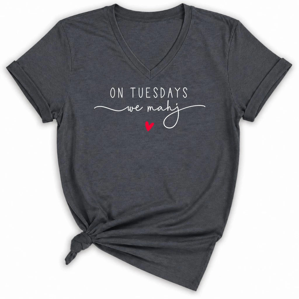 On Tuesdays we mahj Lady V-neck