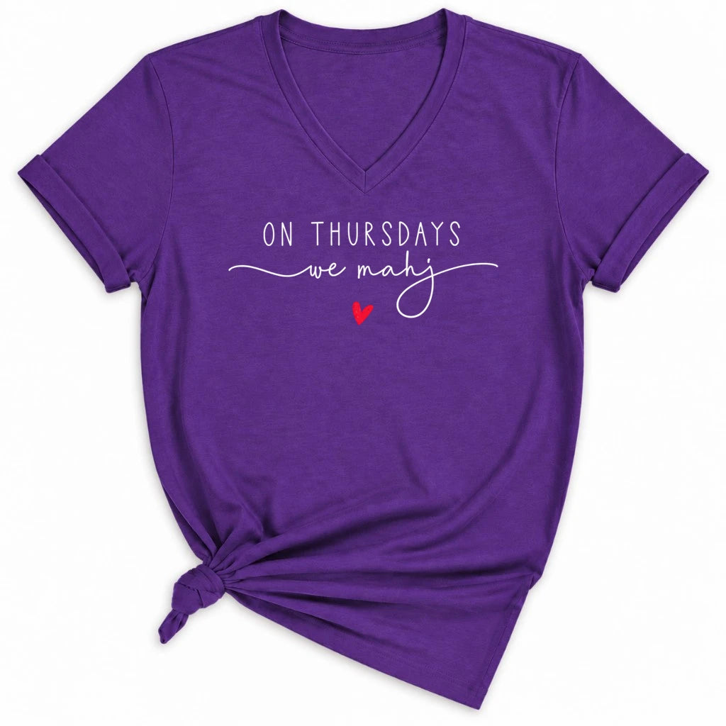 On Thursdays we mahj Lady V-neck