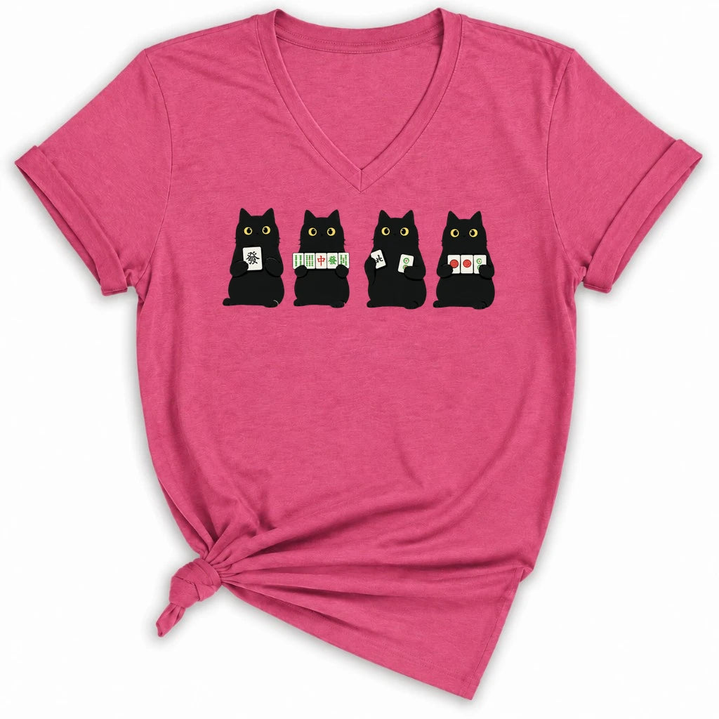 Cats playing Mahjong Lady V-neck