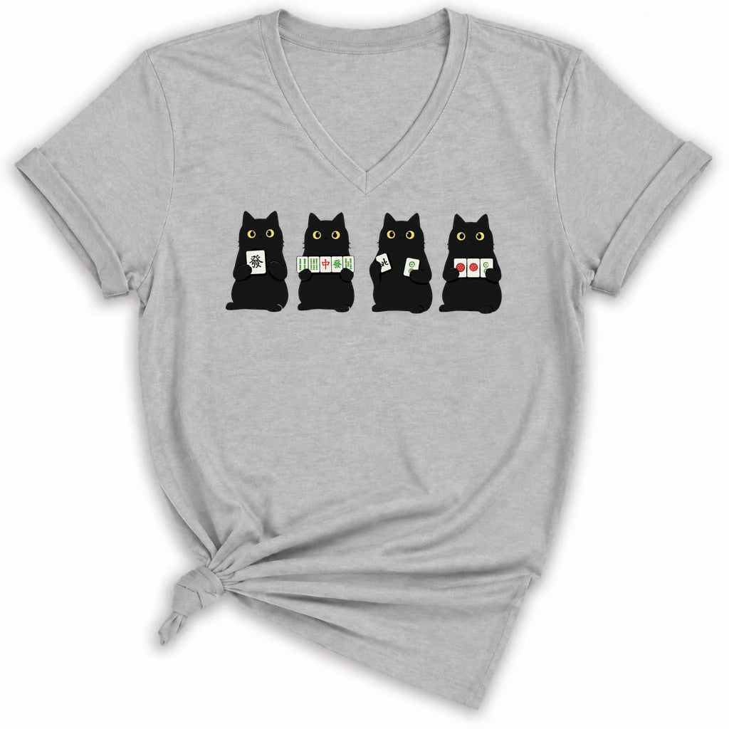 Cats playing Mahjong Lady V-neck