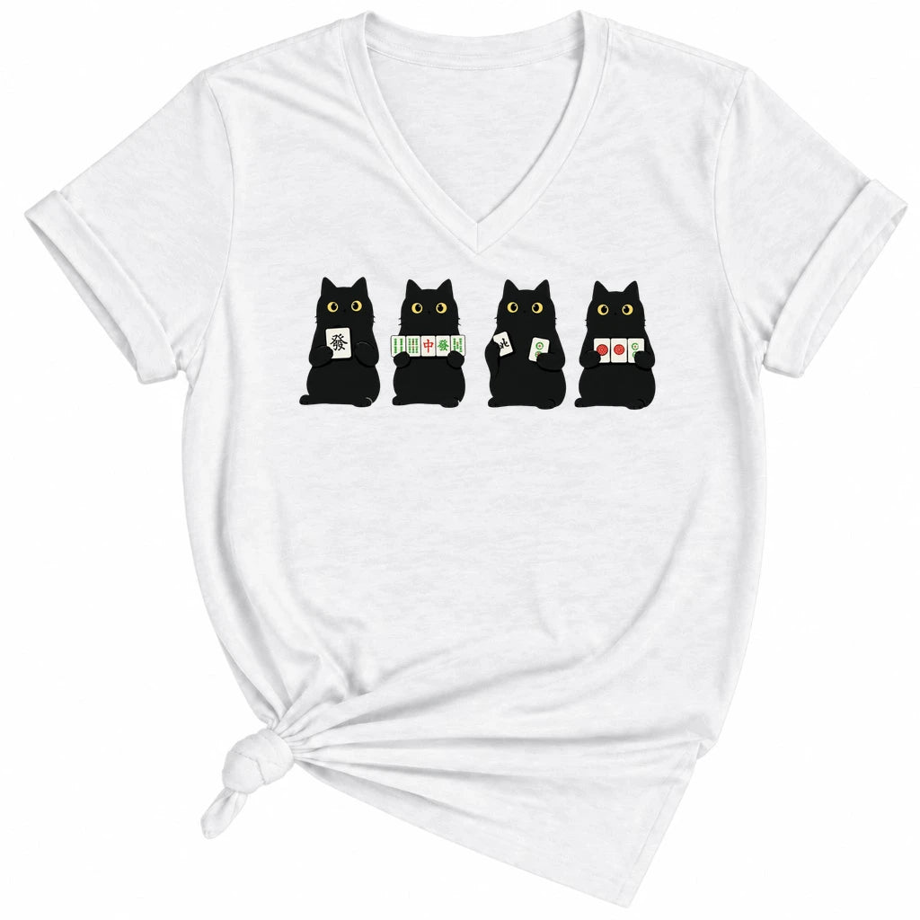 Cats playing Mahjong Lady V-neck