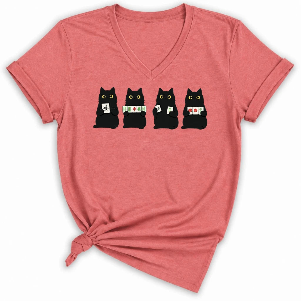 Cats playing Mahjong Lady V-neck
