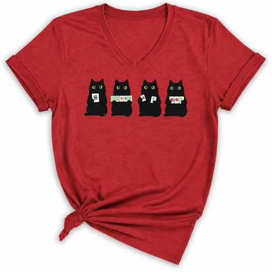 Cats playing Mahjong Lady V-neck