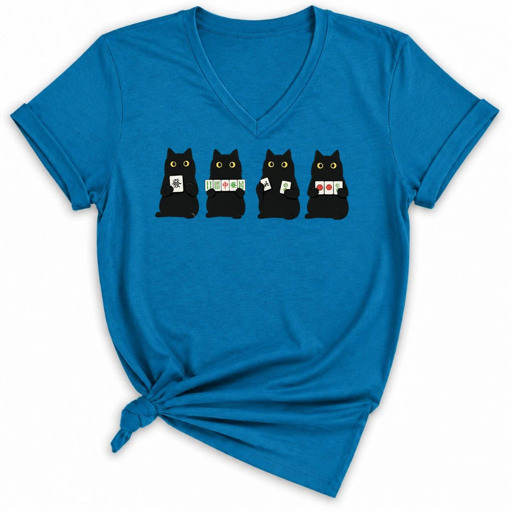 Cats playing Mahjong Lady V-neck