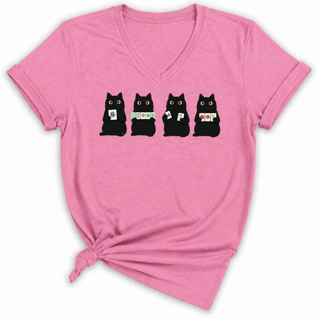 Cats playing Mahjong Lady V-neck