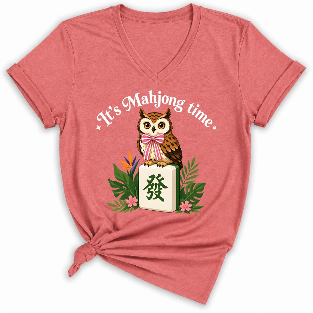 It’s Mahjong Time Owl Lady V-neck