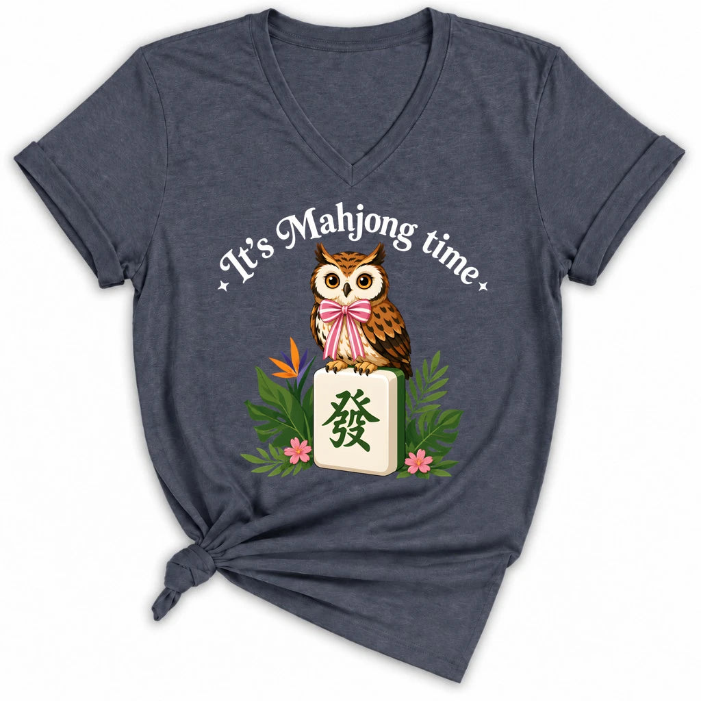 It’s Mahjong Time Owl Lady V-neck