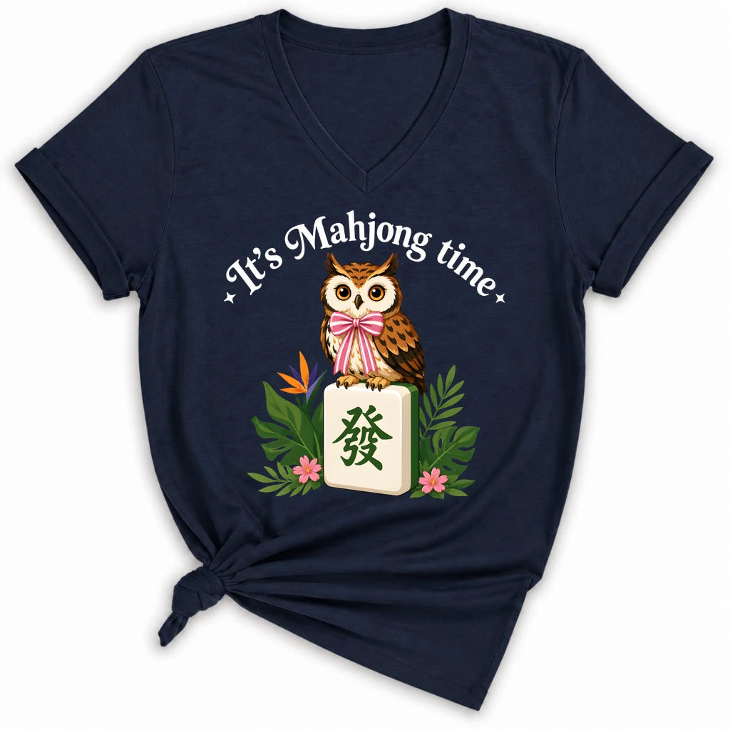 It’s Mahjong Time Owl Lady V-neck