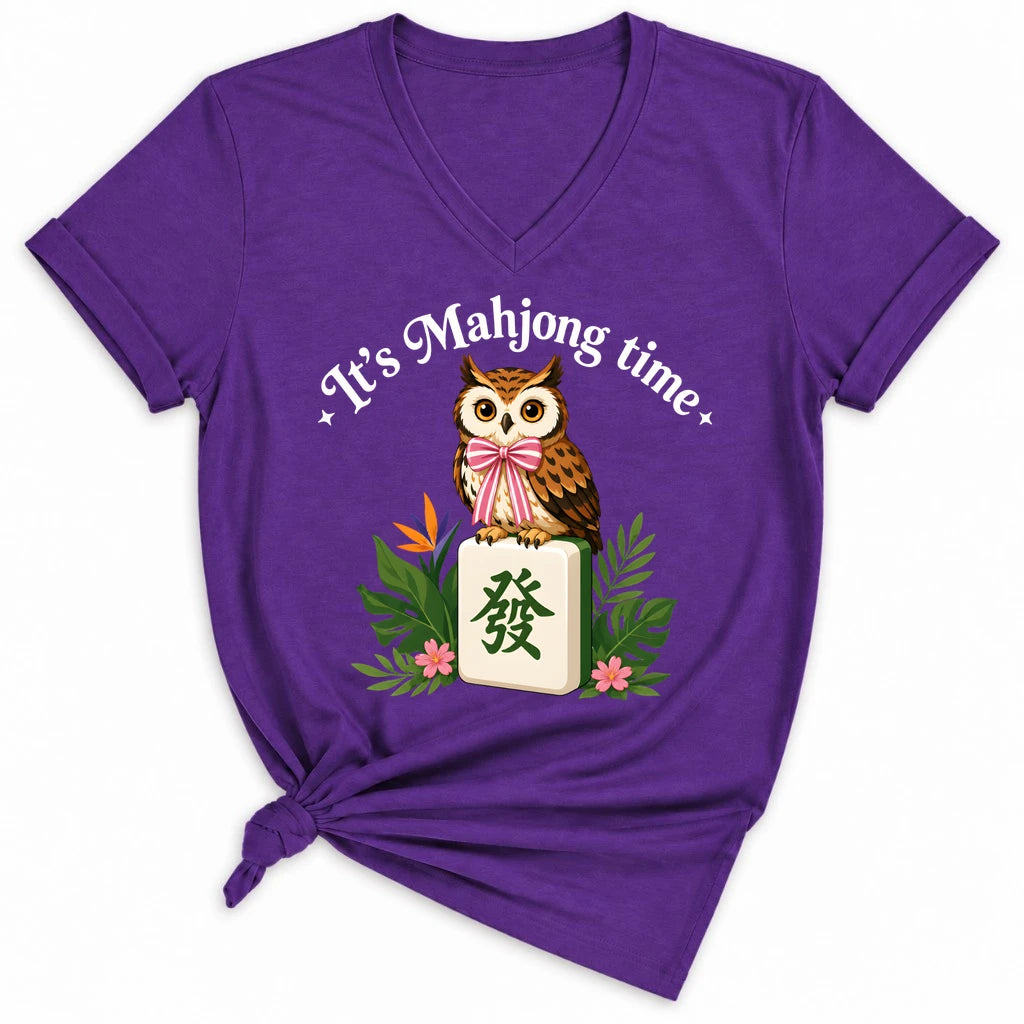 It’s Mahjong Time Owl Lady V-neck