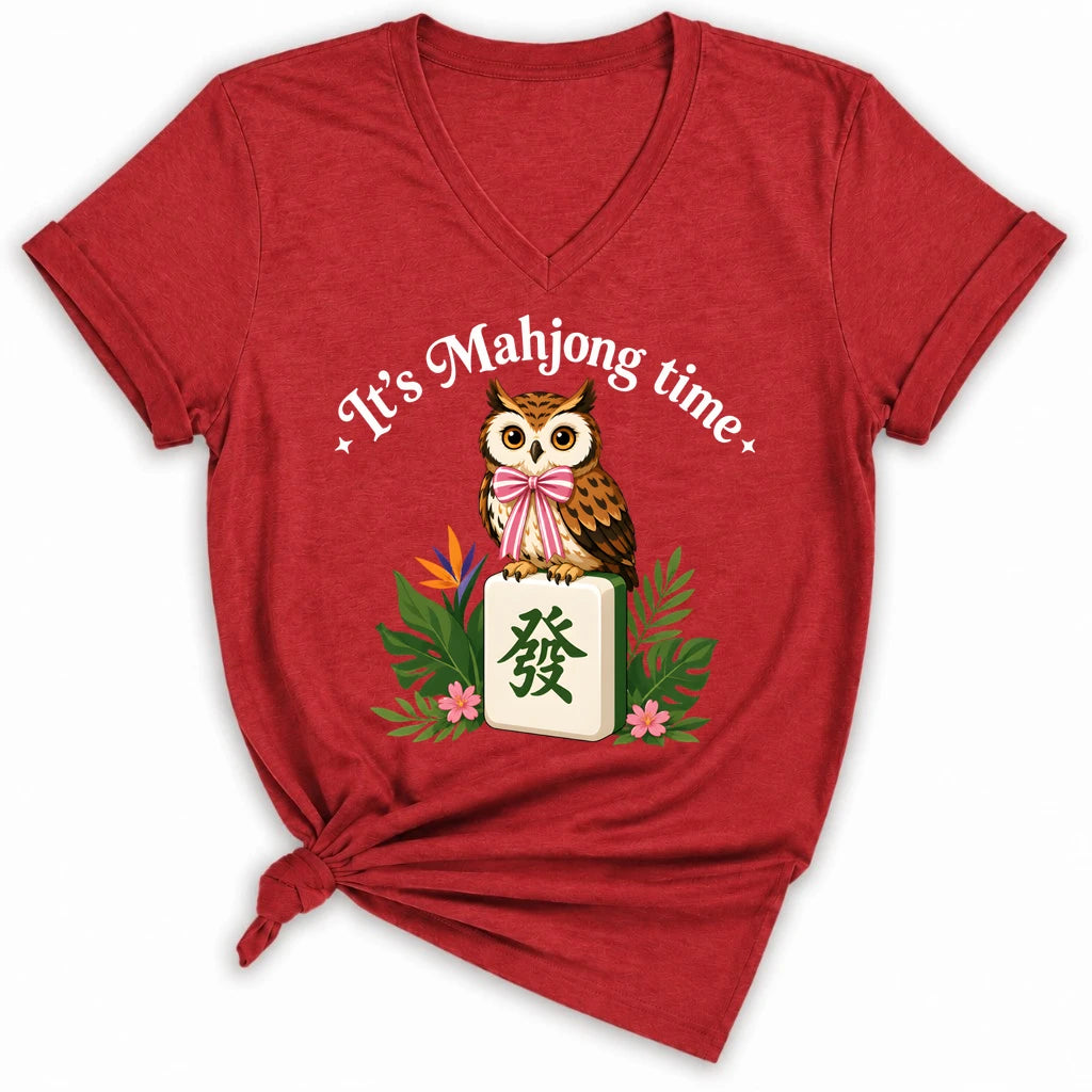 It’s Mahjong Time Owl Lady V-neck