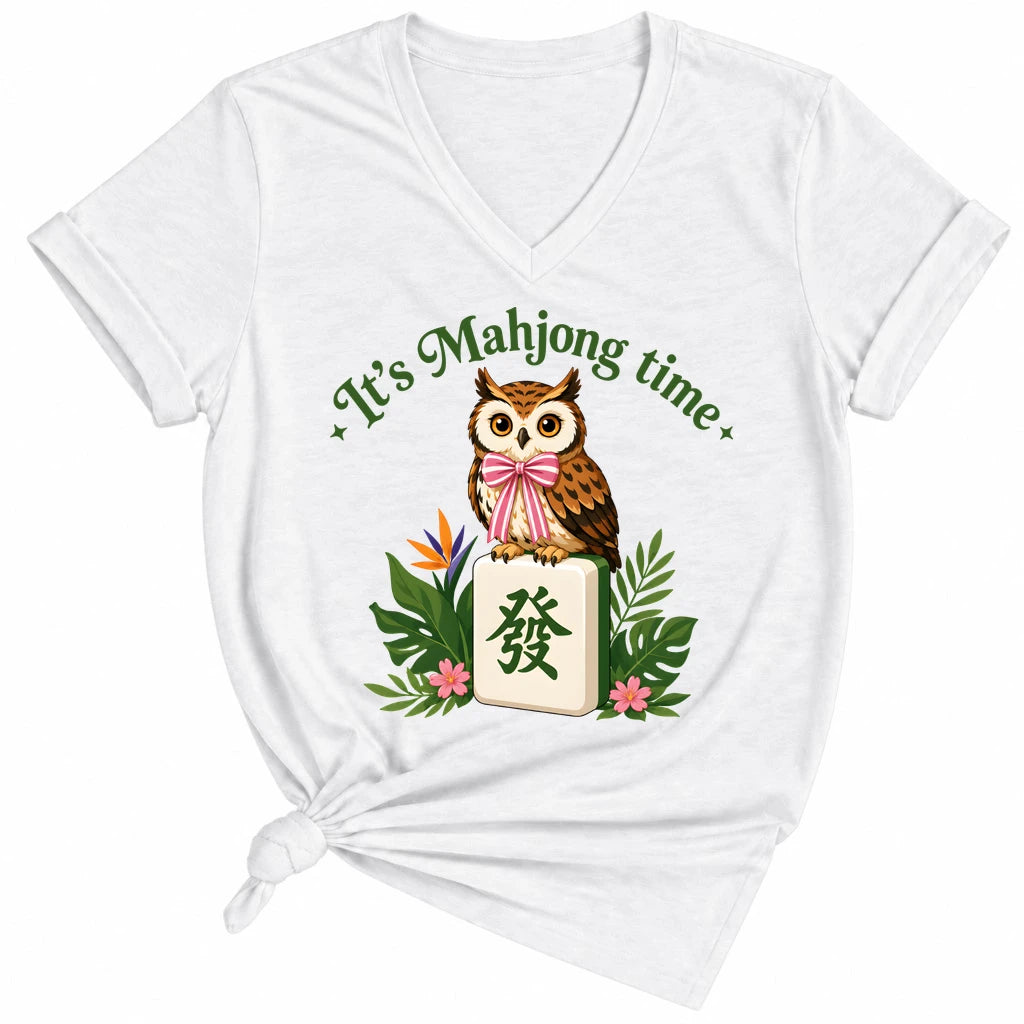 It’s Mahjong Time Owl Lady V-neck