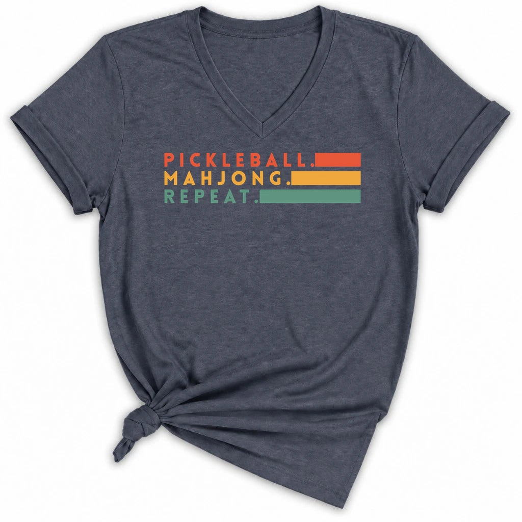 Pickleball Mahjong Lady V-neck