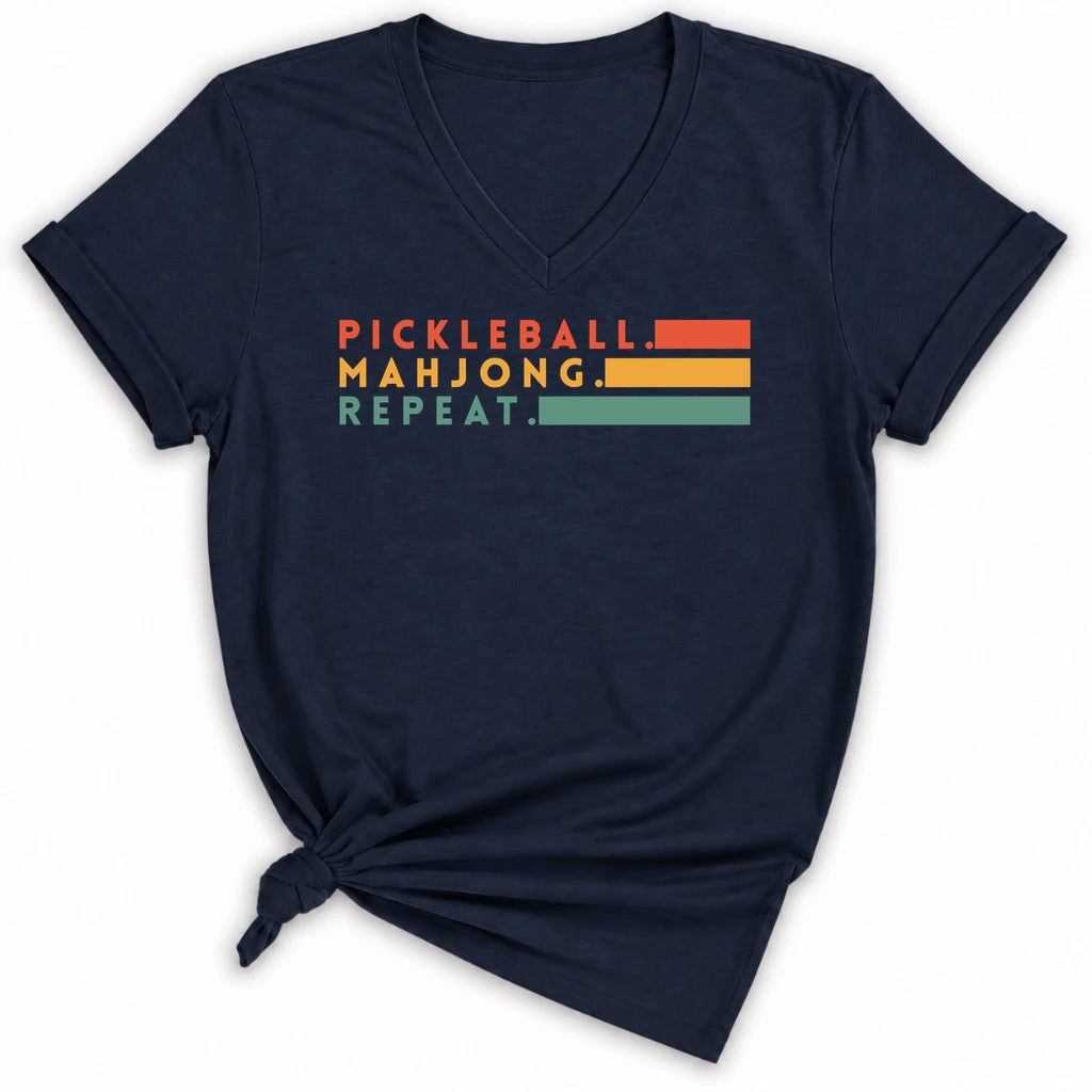 Pickleball Mahjong Lady V-neck