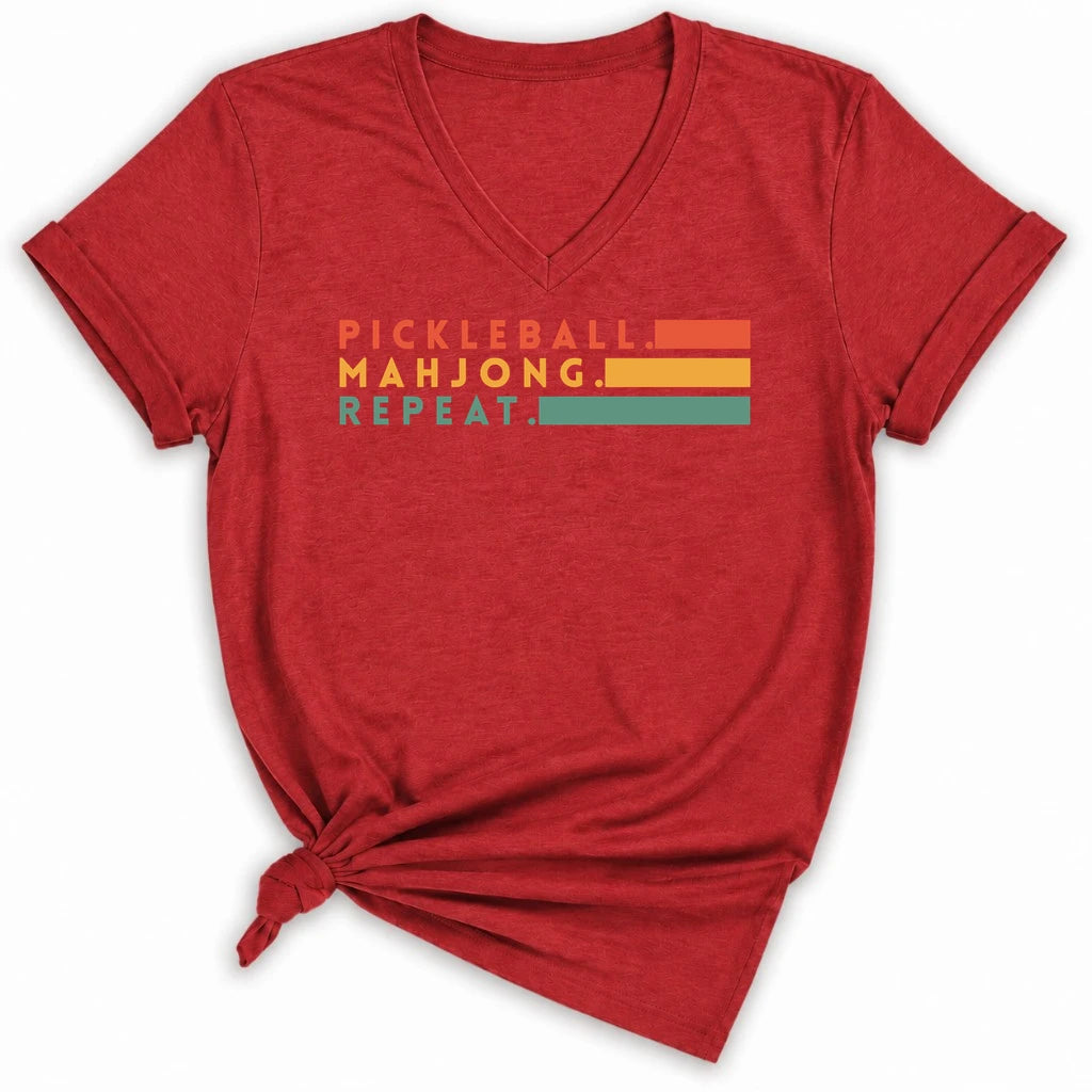 Pickleball Mahjong Lady V-neck