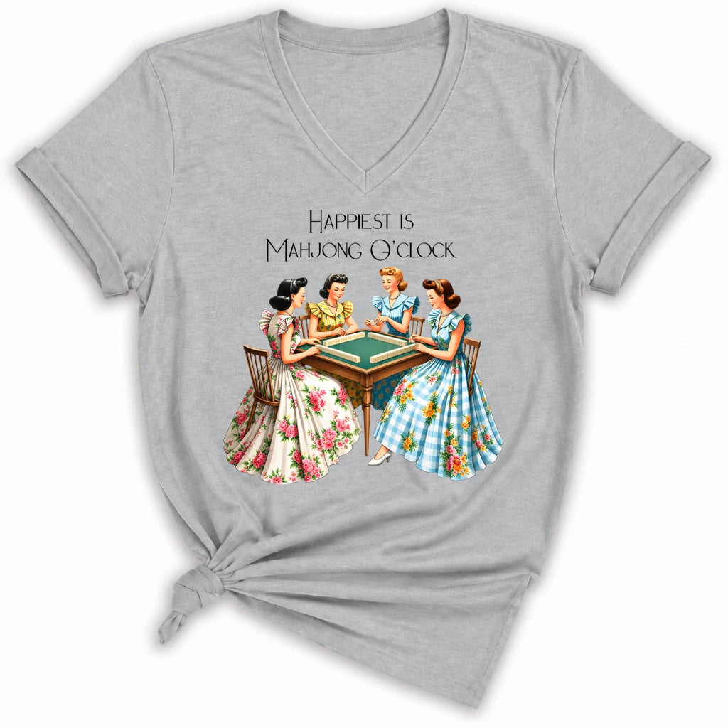 Happiest Is Mahjong O’Clock Lady V-neck