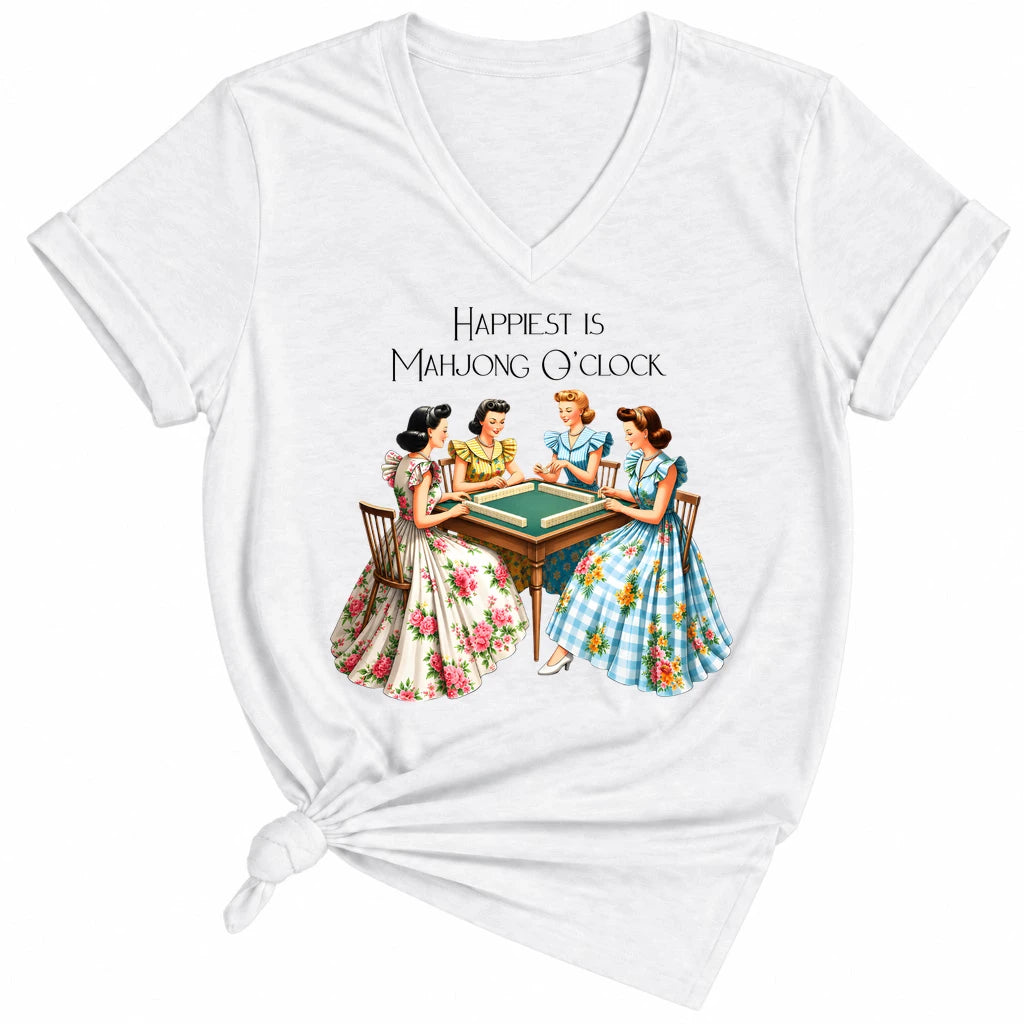 Happiest Is Mahjong O’Clock Lady V-neck