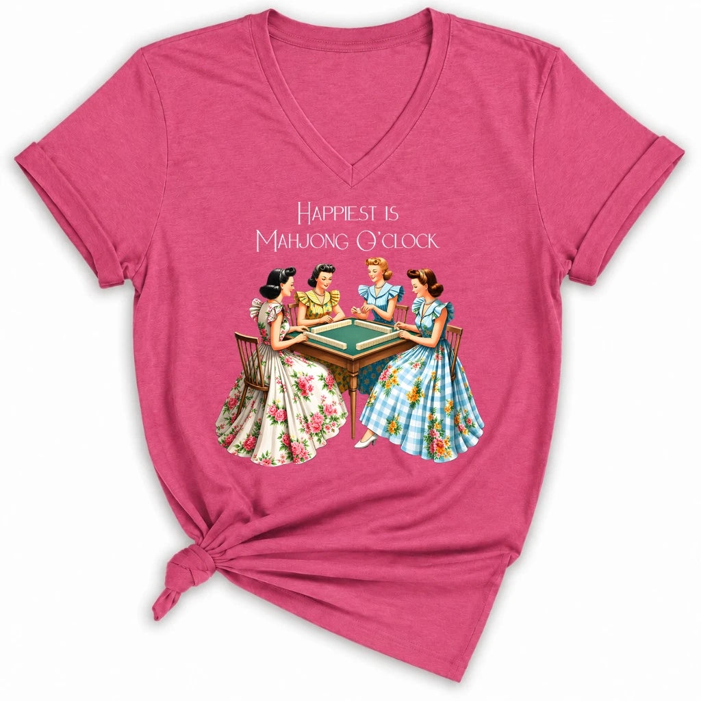Happiest Is Mahjong O’Clock Lady V-neck